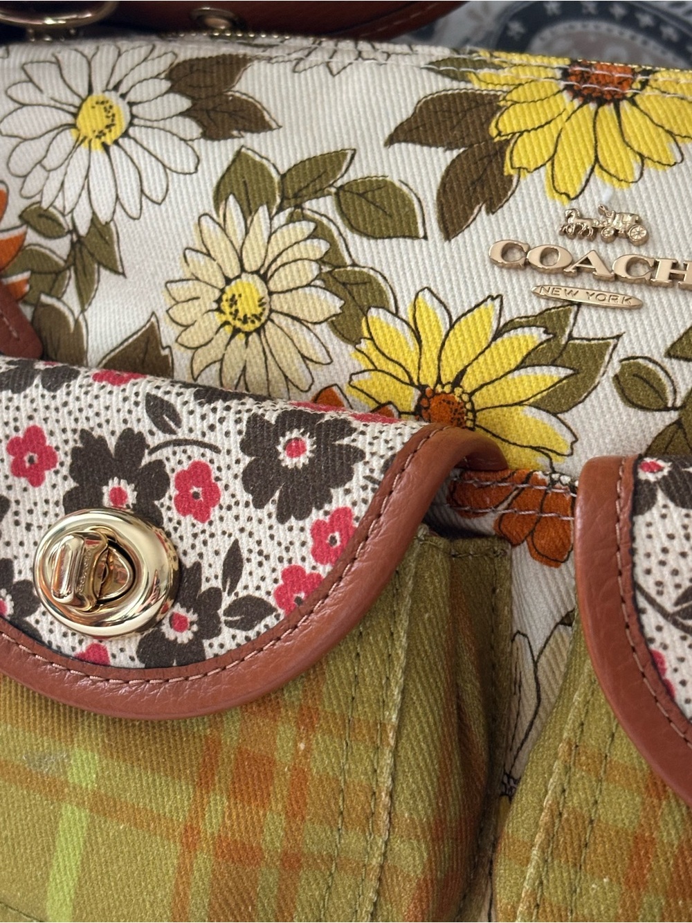 Coach Floral Canvas Shoulder Bag in Yellow, White & Brown